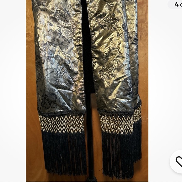 Morgan Taylor Gold And Black Velvet Fringe Scarf Made In Italy - Picture 3 of 8